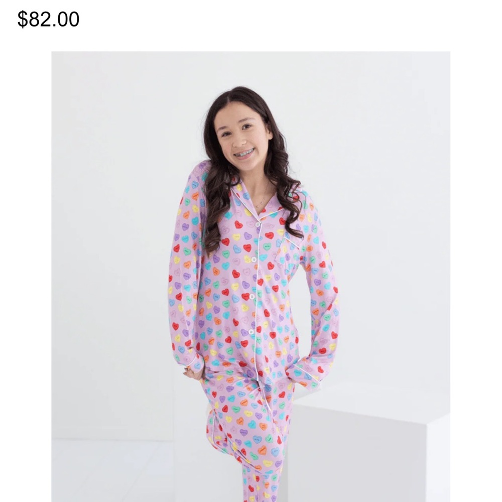 Katie J NYC Lavender Pink Heart-Print Kids Pajama Set
